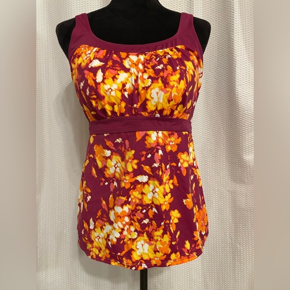 D & Co Beach Multicolor Floral Print Tankini Size 12 - Picture 1 of 8